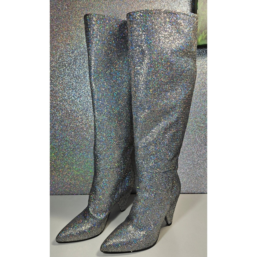 STEVEN by Steve Madden Jayne AB Rhinestone Glitter Knee High Boots Heels Size 6